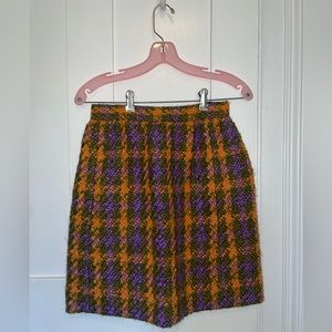 Vintage chunky knit plaid skirt
